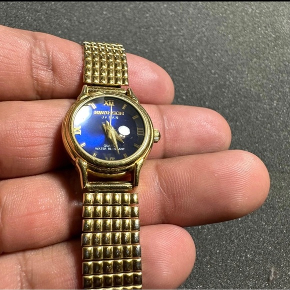 Swanson Miyota Ladies Quartz Watch Gold Tone Blue Dial Working New Battery - Picture 6 of 11